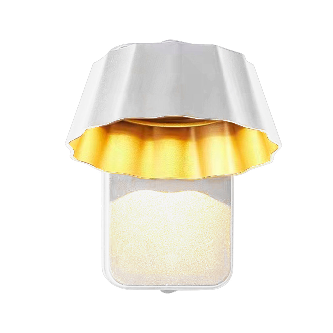 White contemporary wall light with flared shade design and warm LED illumination on neutral background