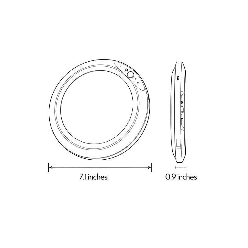 Size diagram of white flush mount ceiling light showing 7.1 inch width and 0.9 inch height