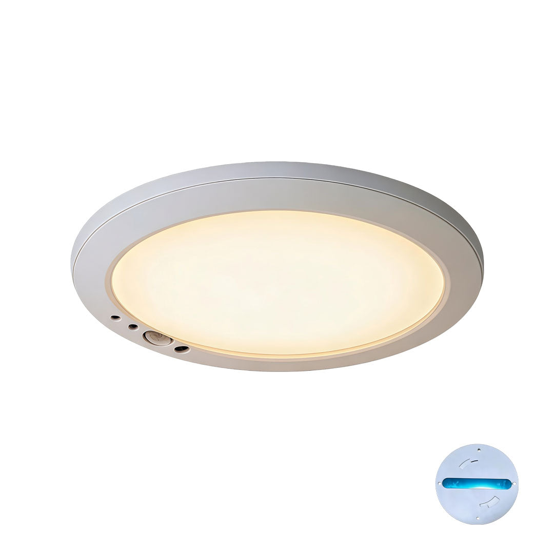White flush mount ceiling light with warm white illumination and app control