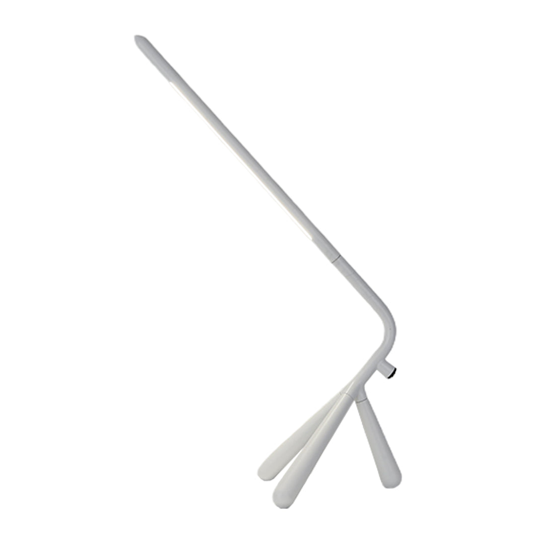 Elegant three legged table lamp in white finish with modern geometric design for home office
