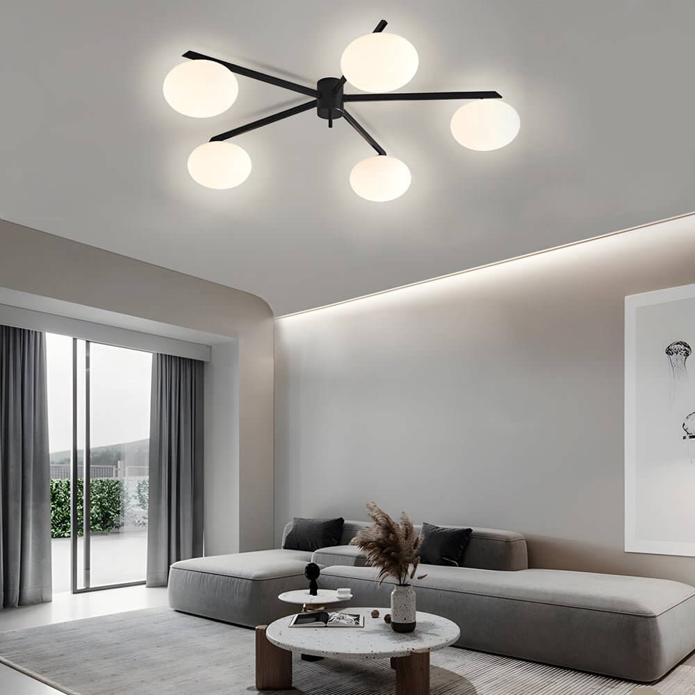 White Glass Bubble Black Semi - Flush Ceiling Light