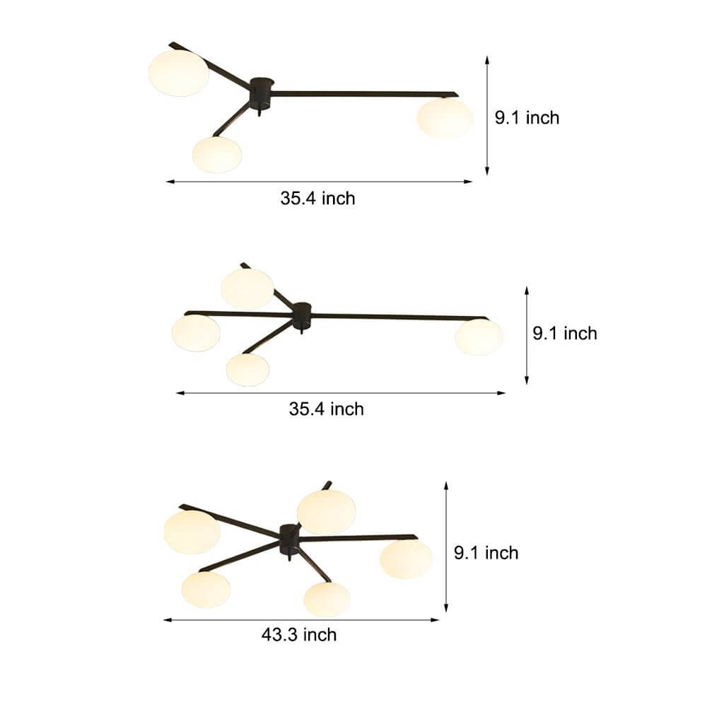 White Glass Bubble Black Semi - Flush Ceiling Light