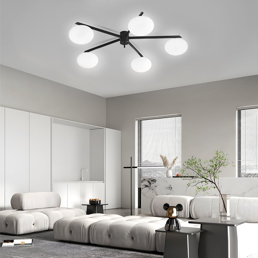 White Glass Bubble Black Semi - Flush Ceiling Light