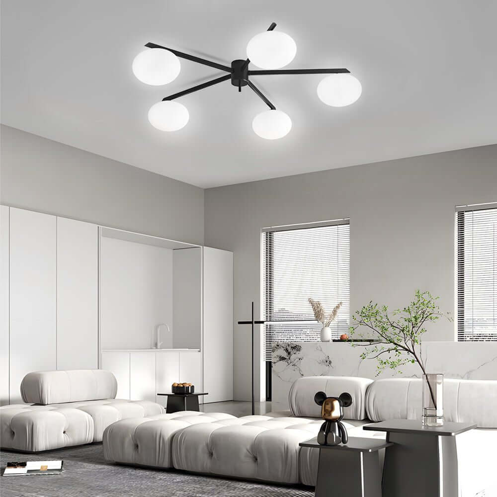White Glass Bubble Black Semi - Flush Ceiling Light