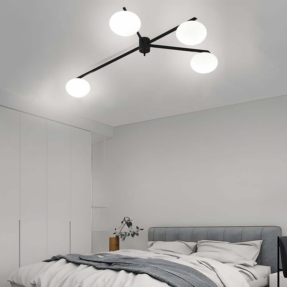 White Glass Bubble Black Semi - Flush Ceiling Light
