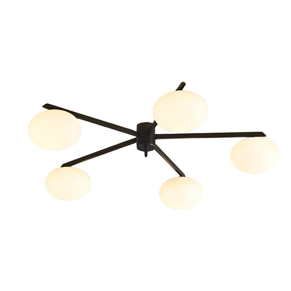 White Glass Bubble Black Semi - Flush Ceiling Light