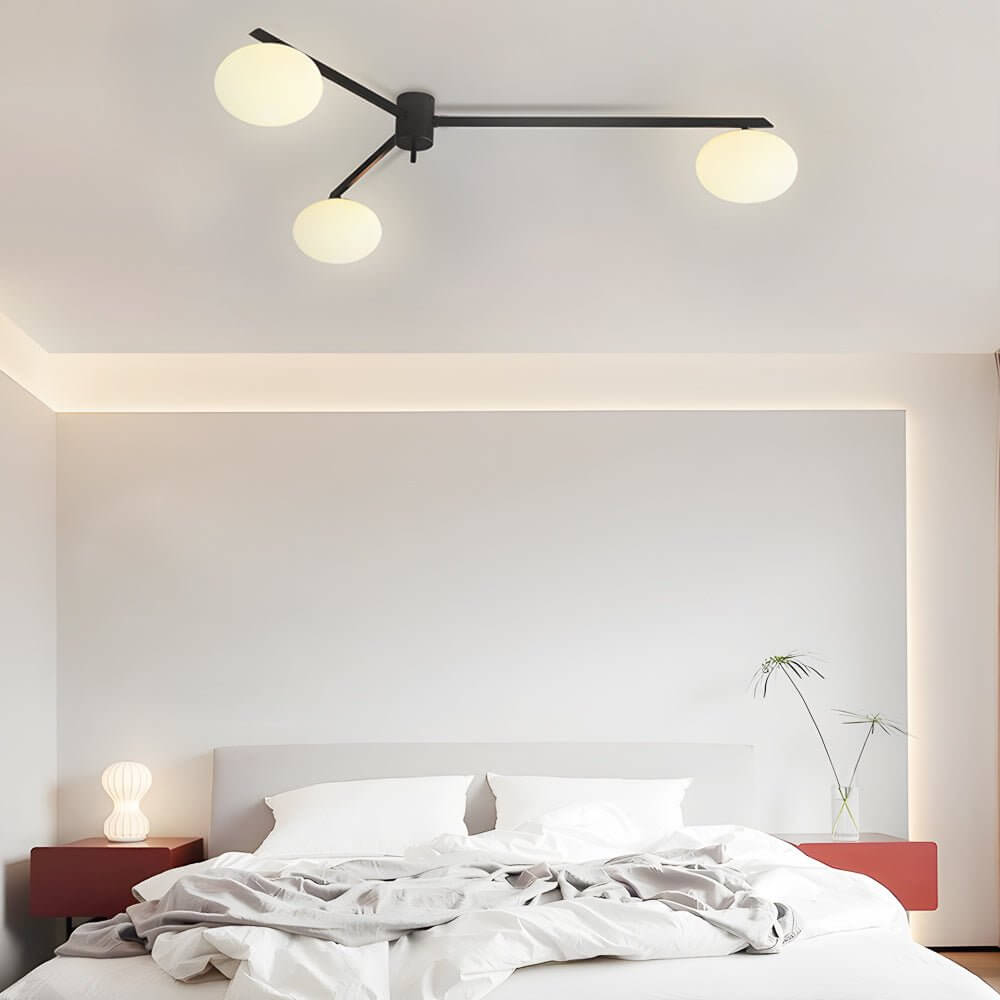 White Glass Bubble Black Semi - Flush Ceiling Light