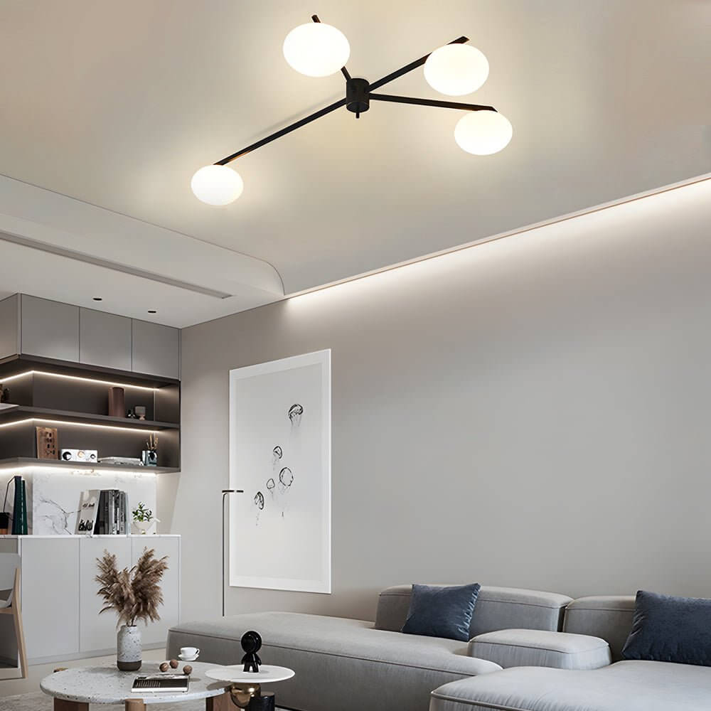 White Glass Bubble Black Semi - Flush Ceiling Light