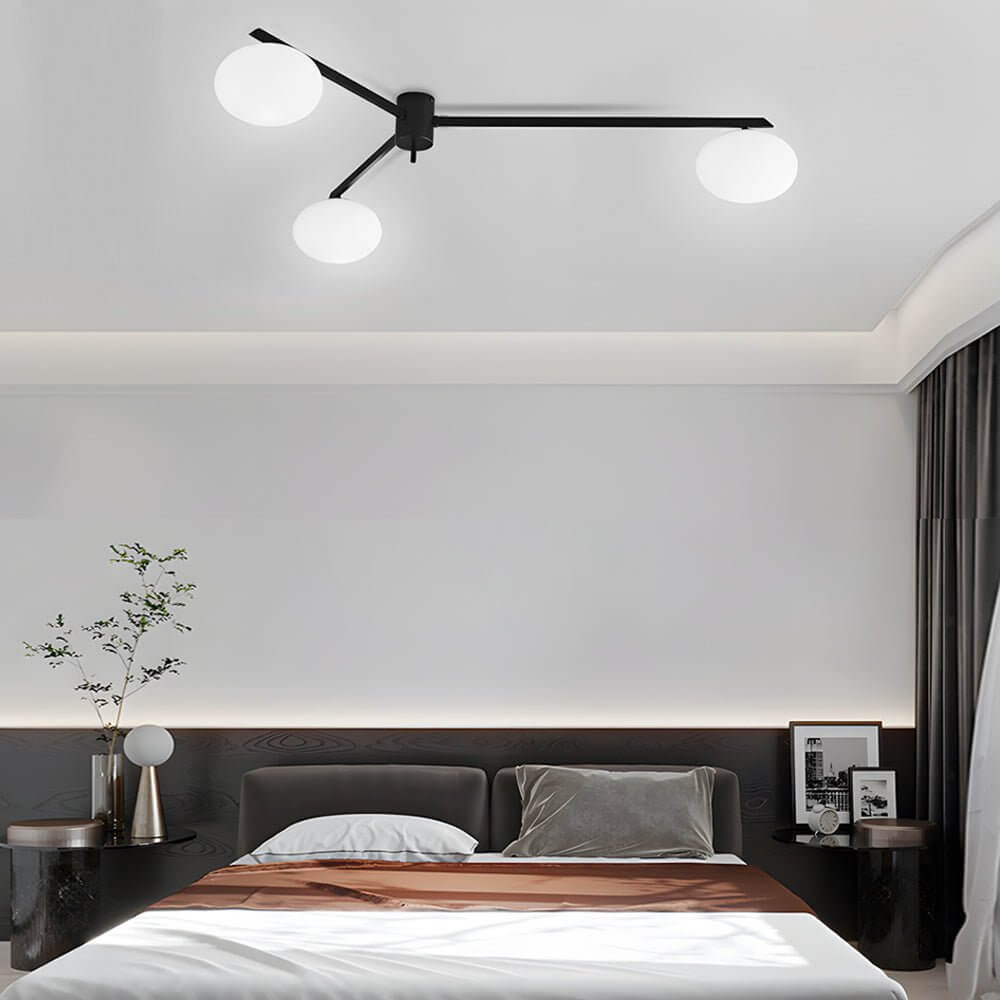 White Glass Bubble Black Semi - Flush Ceiling Light