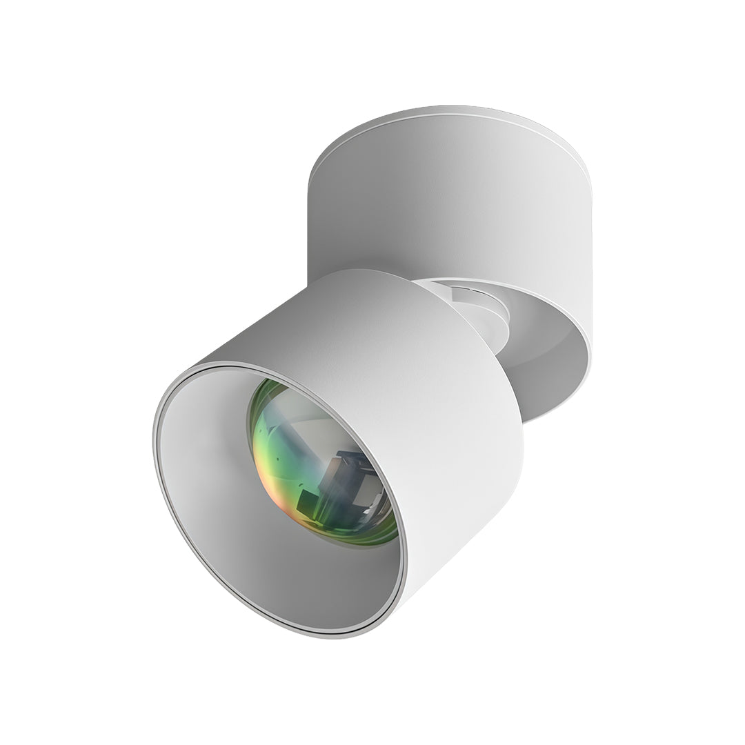 White LED ceiling spotlights with iridescent glass shade chandelier style lens for modern directional color-changing illumination.