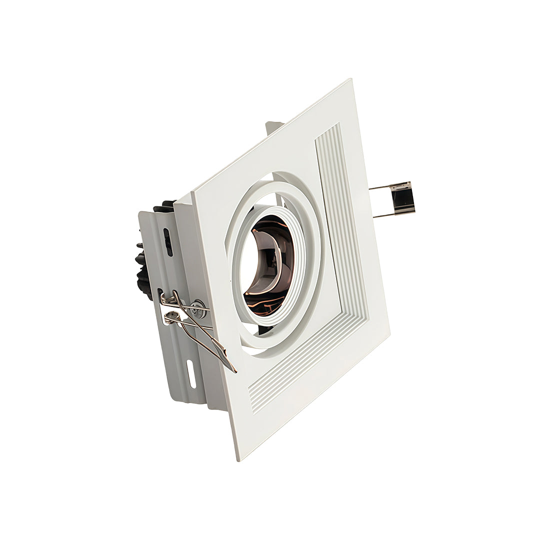 White LED indoor spotlight featuring single adjustable head with glass shade chandelier style tilting mechanism for flexible illumination.