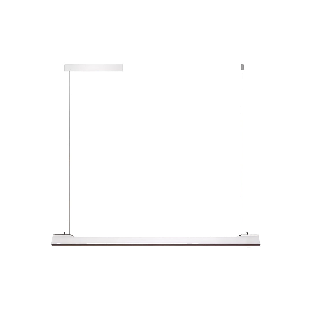 White LED linear suspension lighting with adjustable hanging cables for modern interiors.