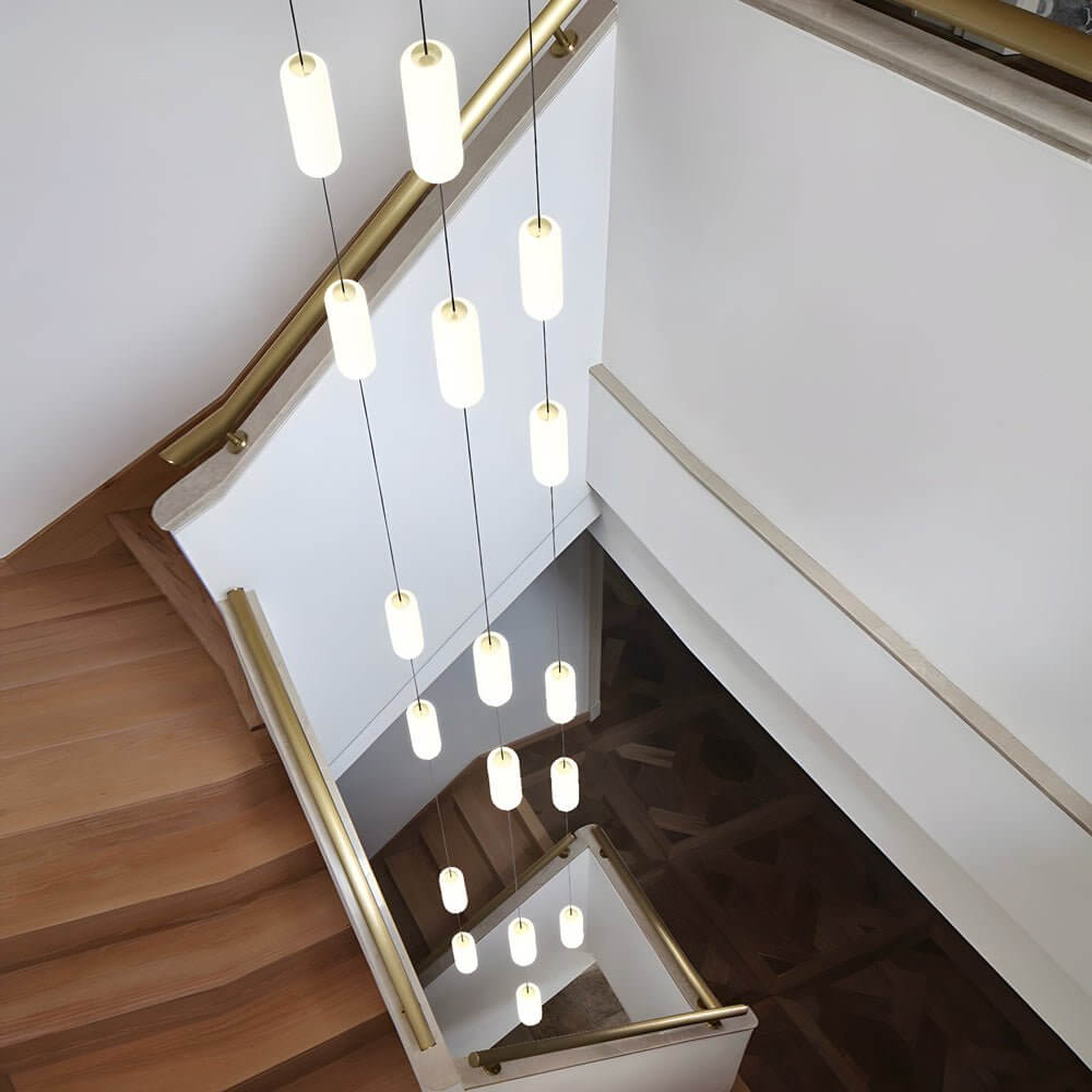 White Long Tube Multi Light Staircase Chandelier