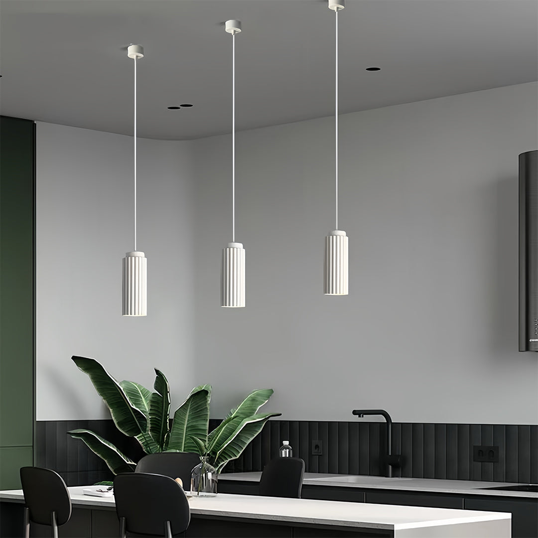 Cylindrical white metal pendants light with white metal pendant accents