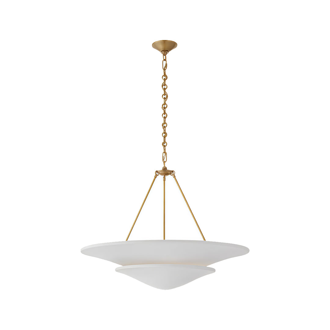 White plaster chandelier gold frame version isolated for modern interior lighting styles.