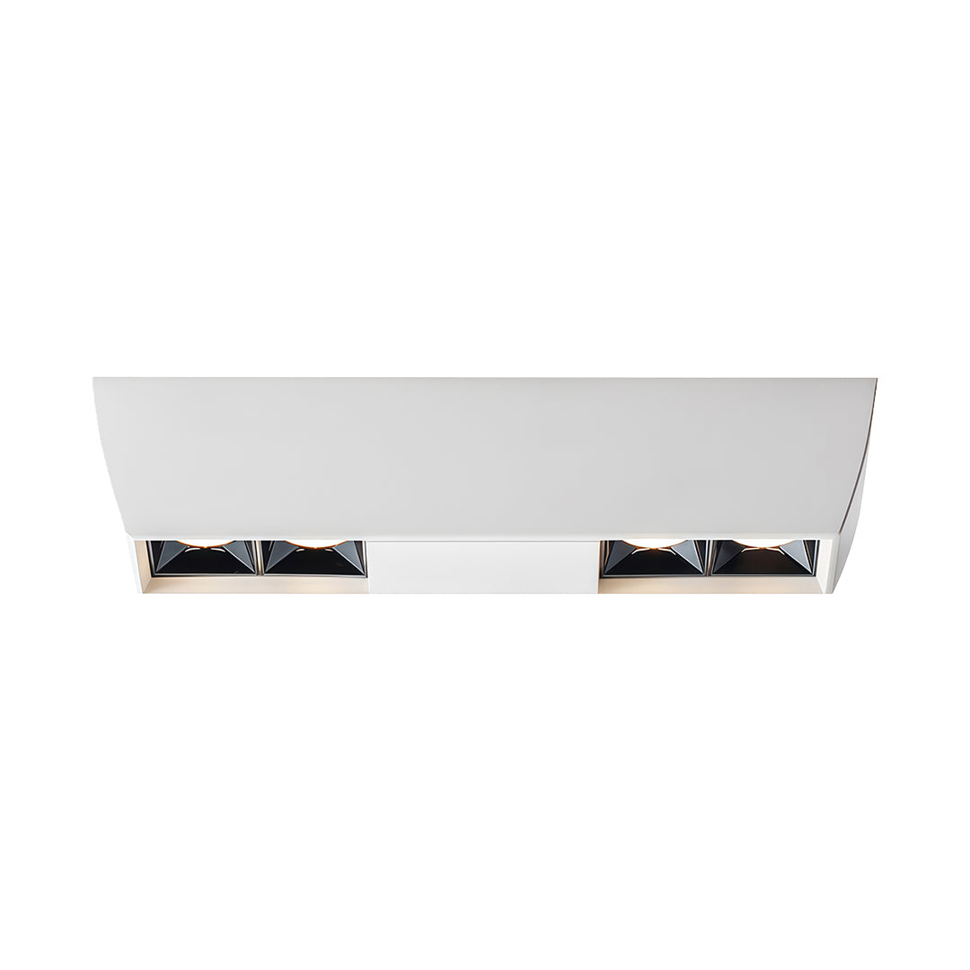 White rectangular multi-light square downlights fixture shown isolated on a white background for product display.