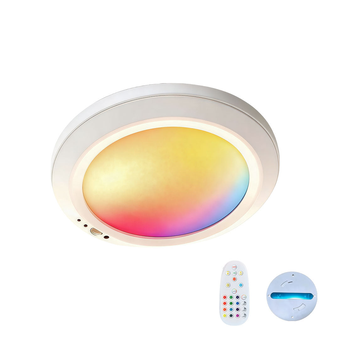 White RGB flush mount ceiling light with remote control and app control features