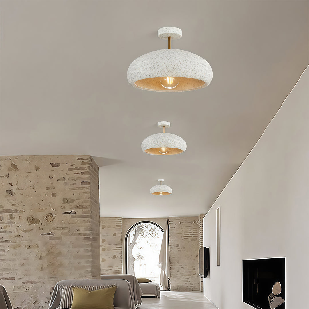 Create a calm and natural atmosphere with white semi flush ceiling lights and a wabi-sabi ambient ceiling lamp for soft lighting.
