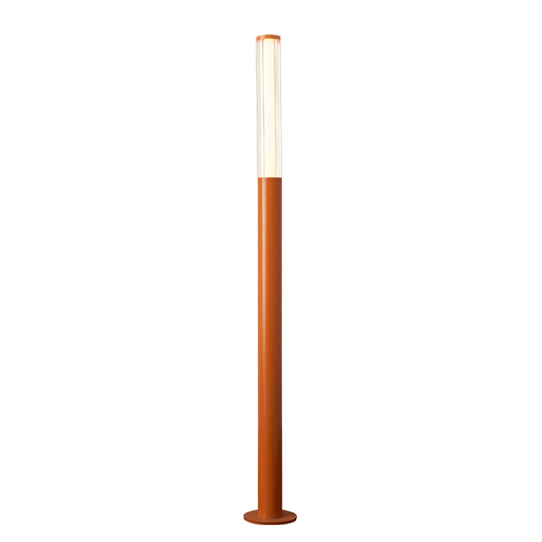 White slim vertical led bollard garden light with minimalist outdoor style on a neutral background.