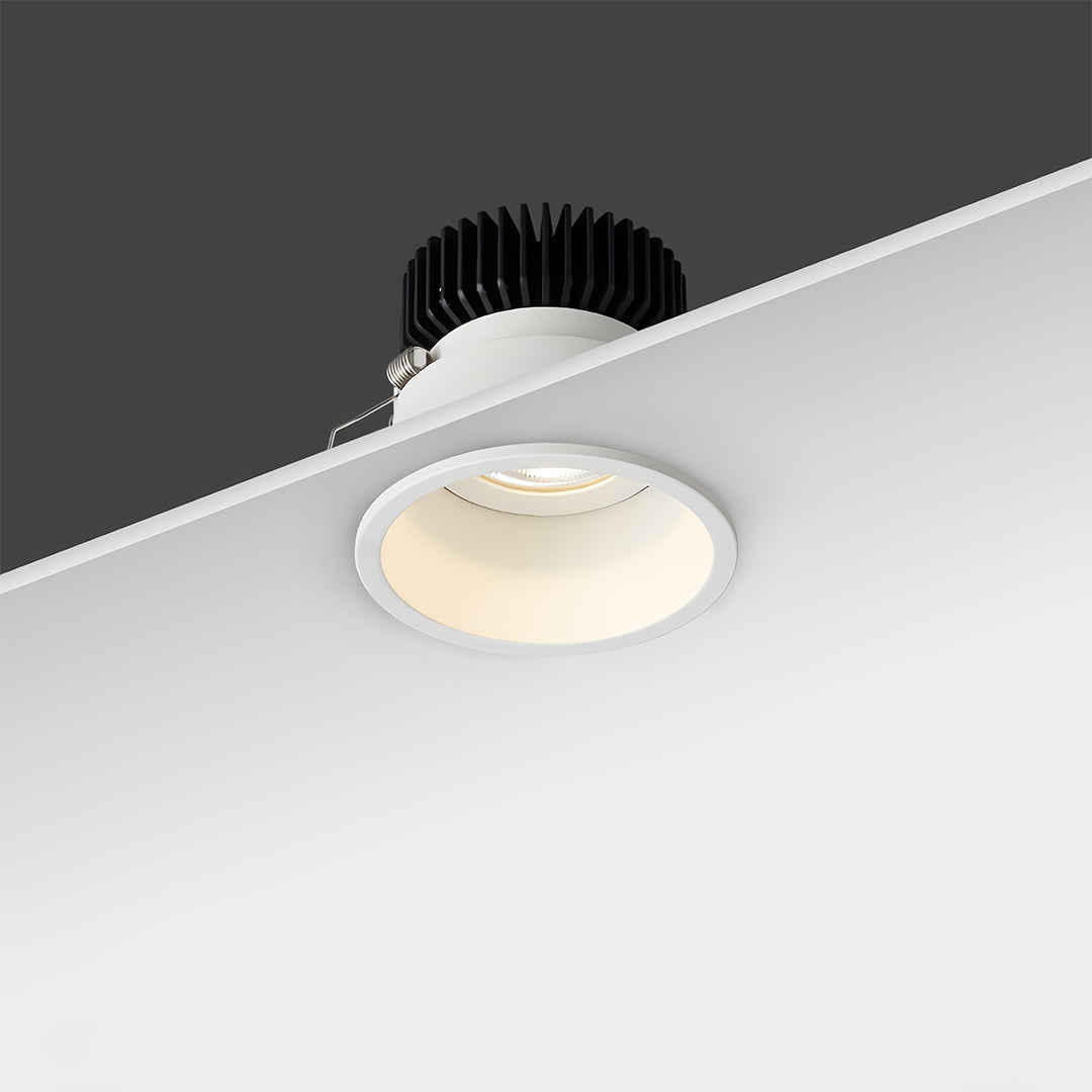 White square recessed downlight with adjustable COB LED in a cozy living room