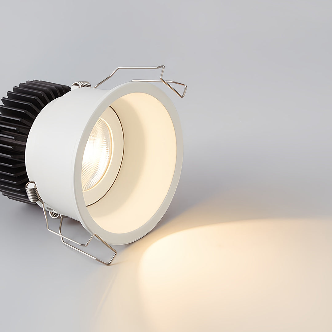 White square recessed downlight with adjustable COB LED in a modern living room