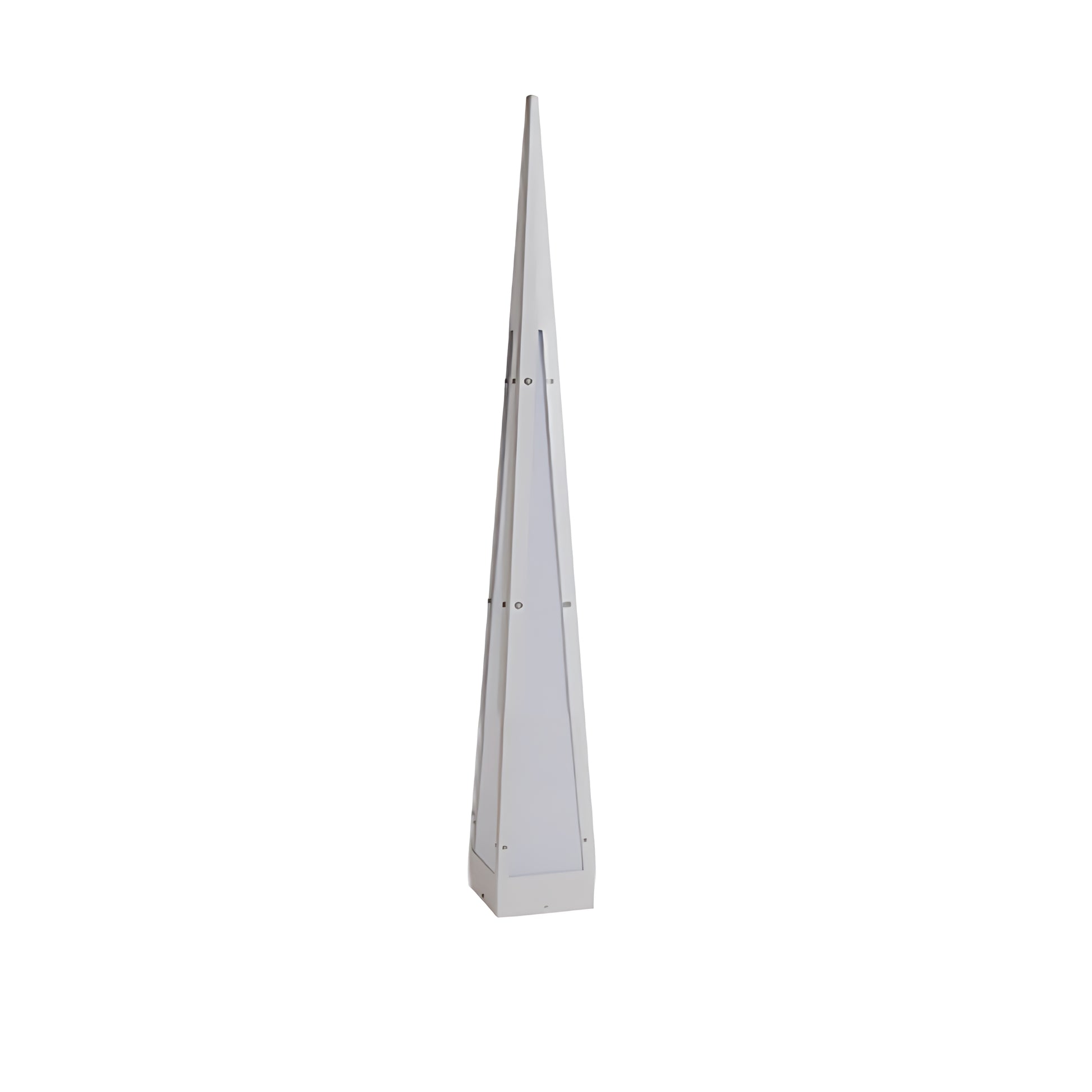 Sleek white triangular floor lamp with minimalist design and soft LED illumination