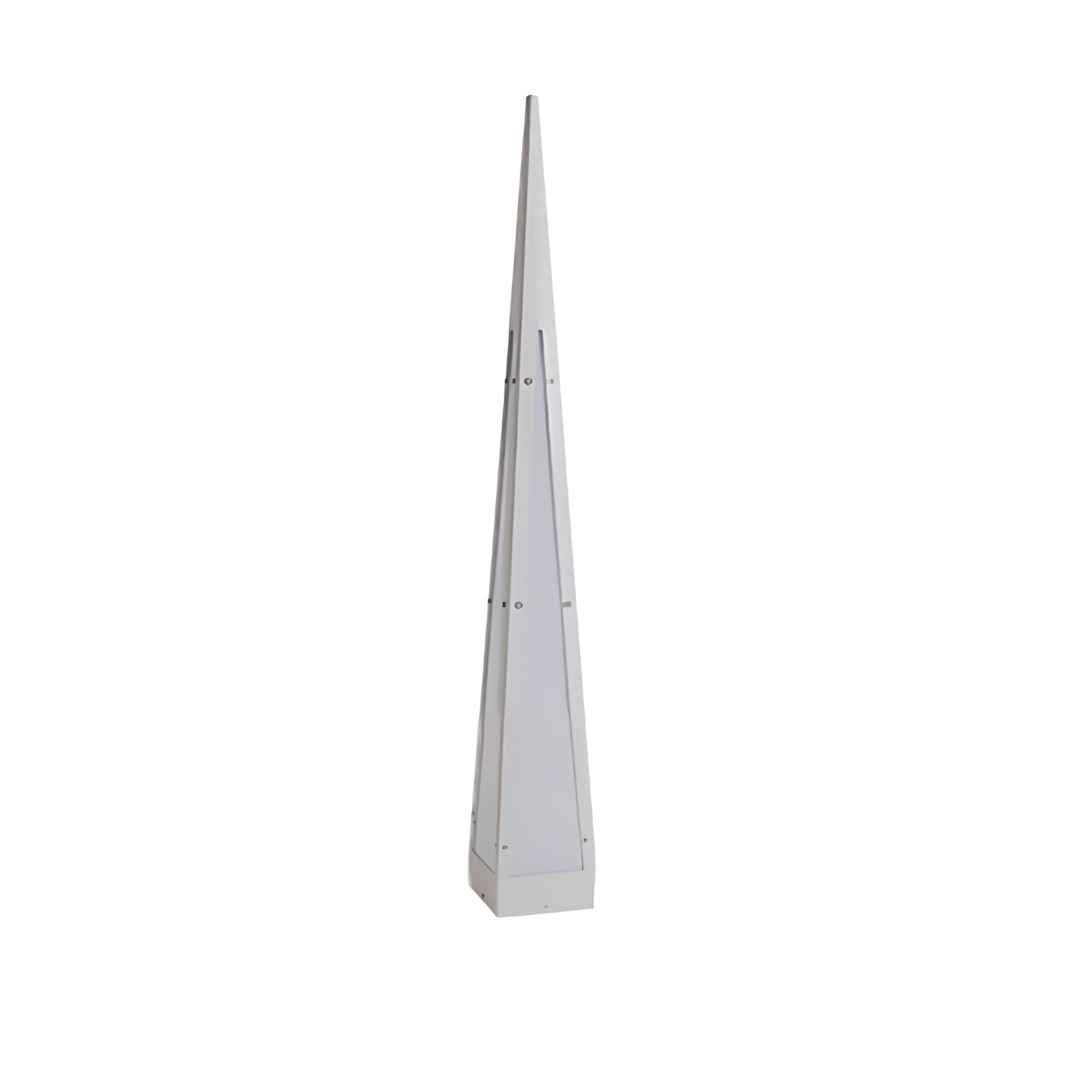 Sleek white triangular floor lamp with minimalist design and soft LED illumination
