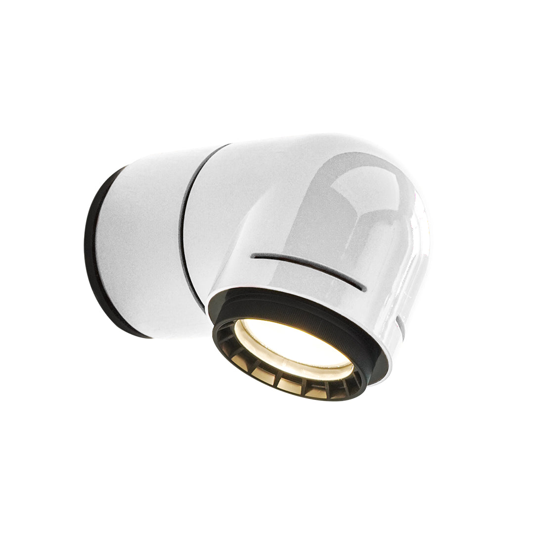 White wall modern lights with black trim and rounded design for minimalist settings.