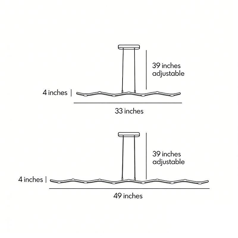 Technical diagram showing dimensions and structure of a white wave pendant light model.
