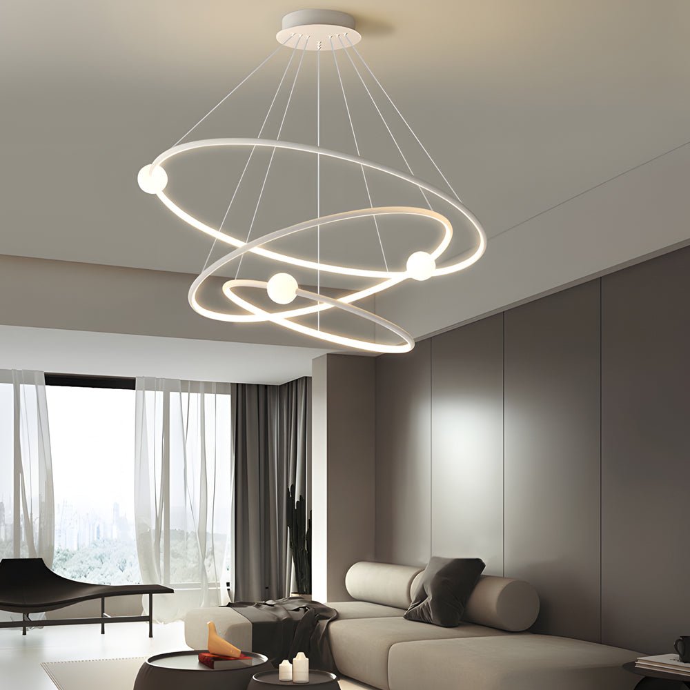 White/Black Circular Pendant Lamp Dimmable LED Rings Chandelier