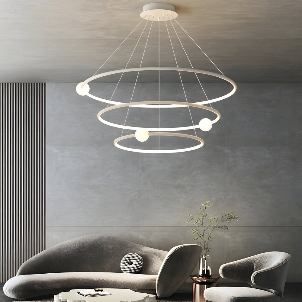 White/Black Circular Pendant Lamp Dimmable LED Rings Chandelier