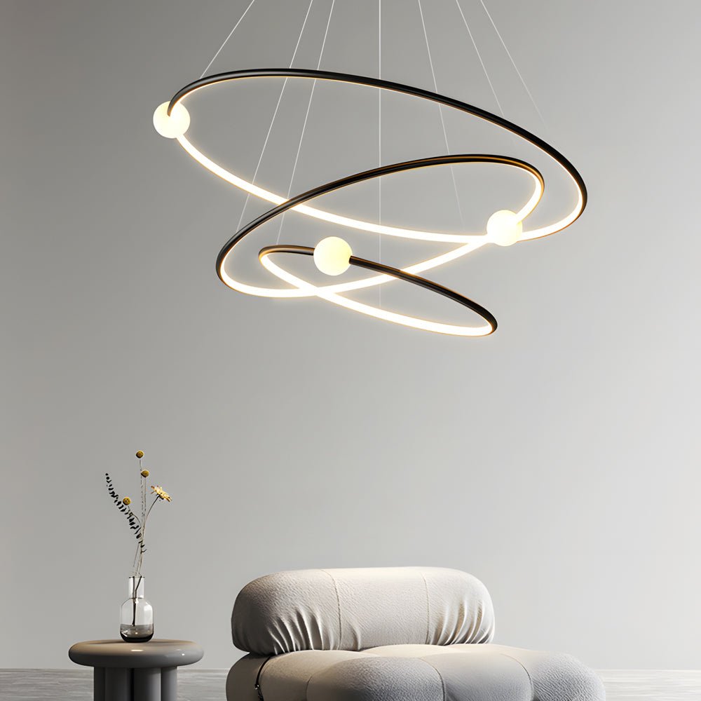 White/Black Circular Pendant Lamp Dimmable LED Rings Chandelier