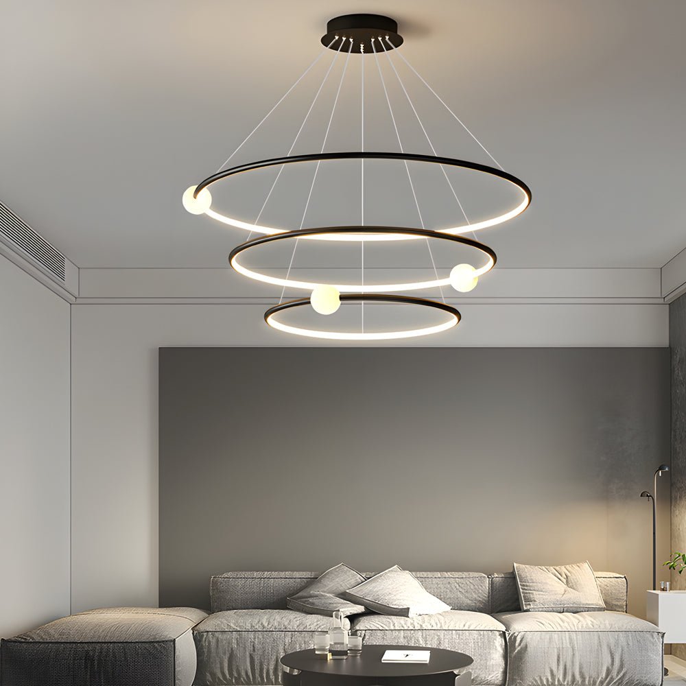 White/Black Circular Pendant Lamp Dimmable LED Rings Chandelier