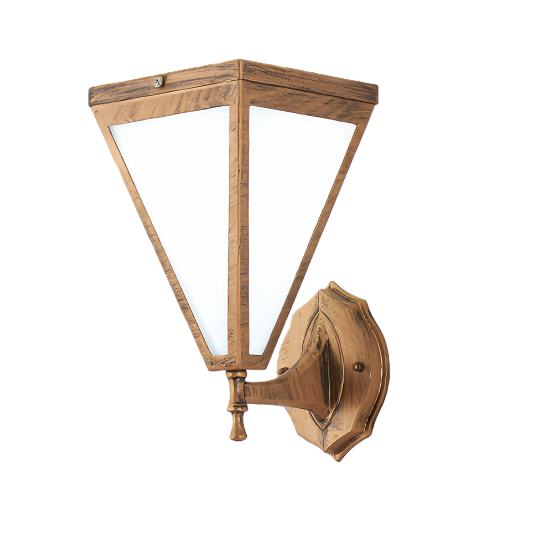 Outdoor solar lights wall mounted in rustic wood finish with lantern-style design.