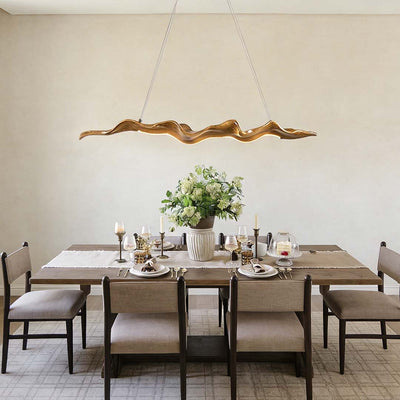 Wood Pendant Light Chandelier Wave Elegant Japanese LED Light