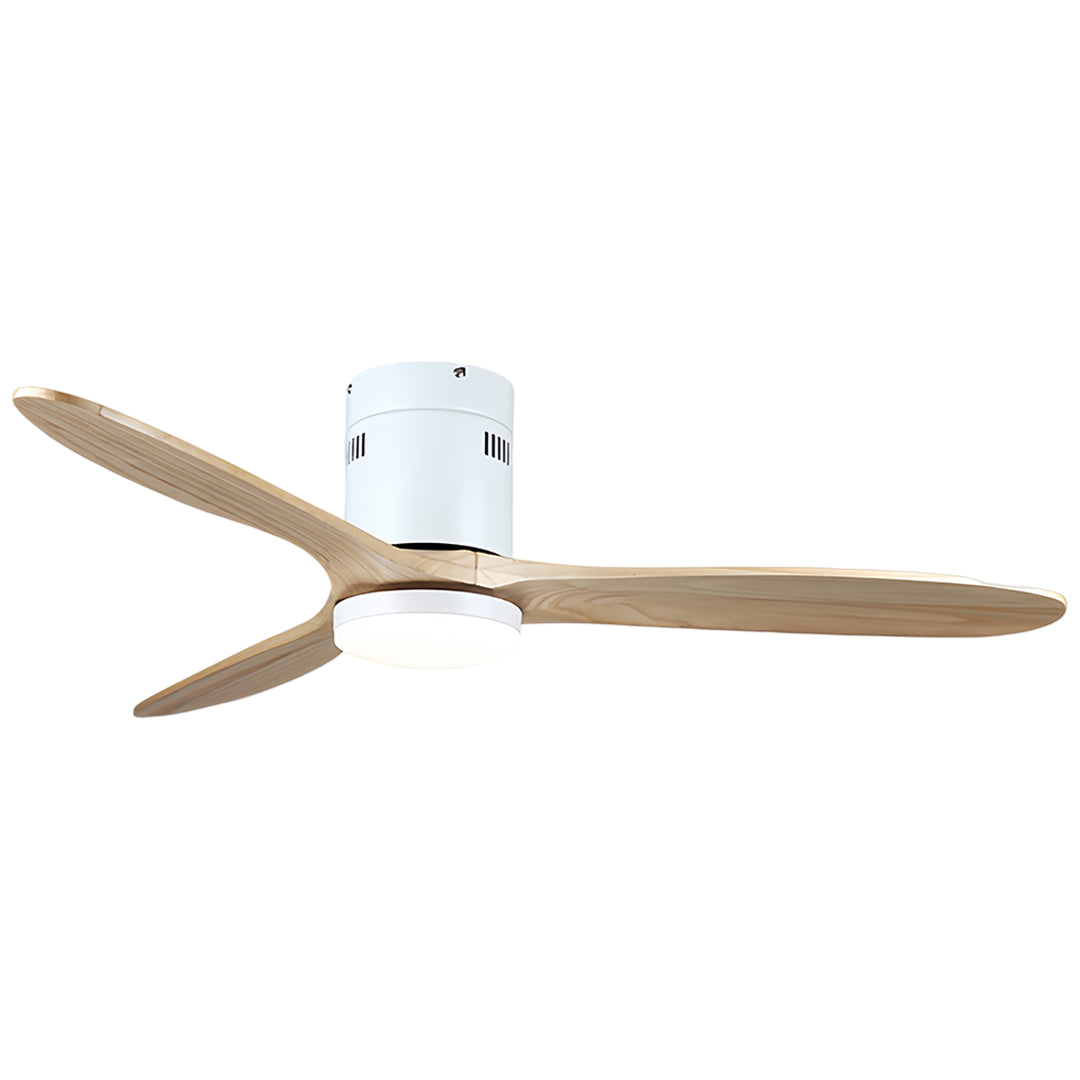 Elegant wooden ceiling fan with light in white finish with rich wood grain blades