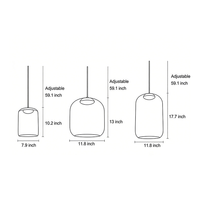 Technical diagram showing dimensions and structure of woven hanging lantern models.