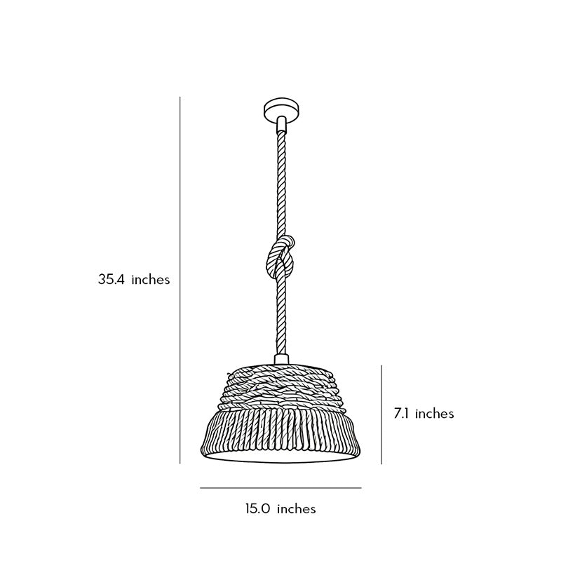 Technical diagram showing dimensions and structure of woven rope pendant lights models.