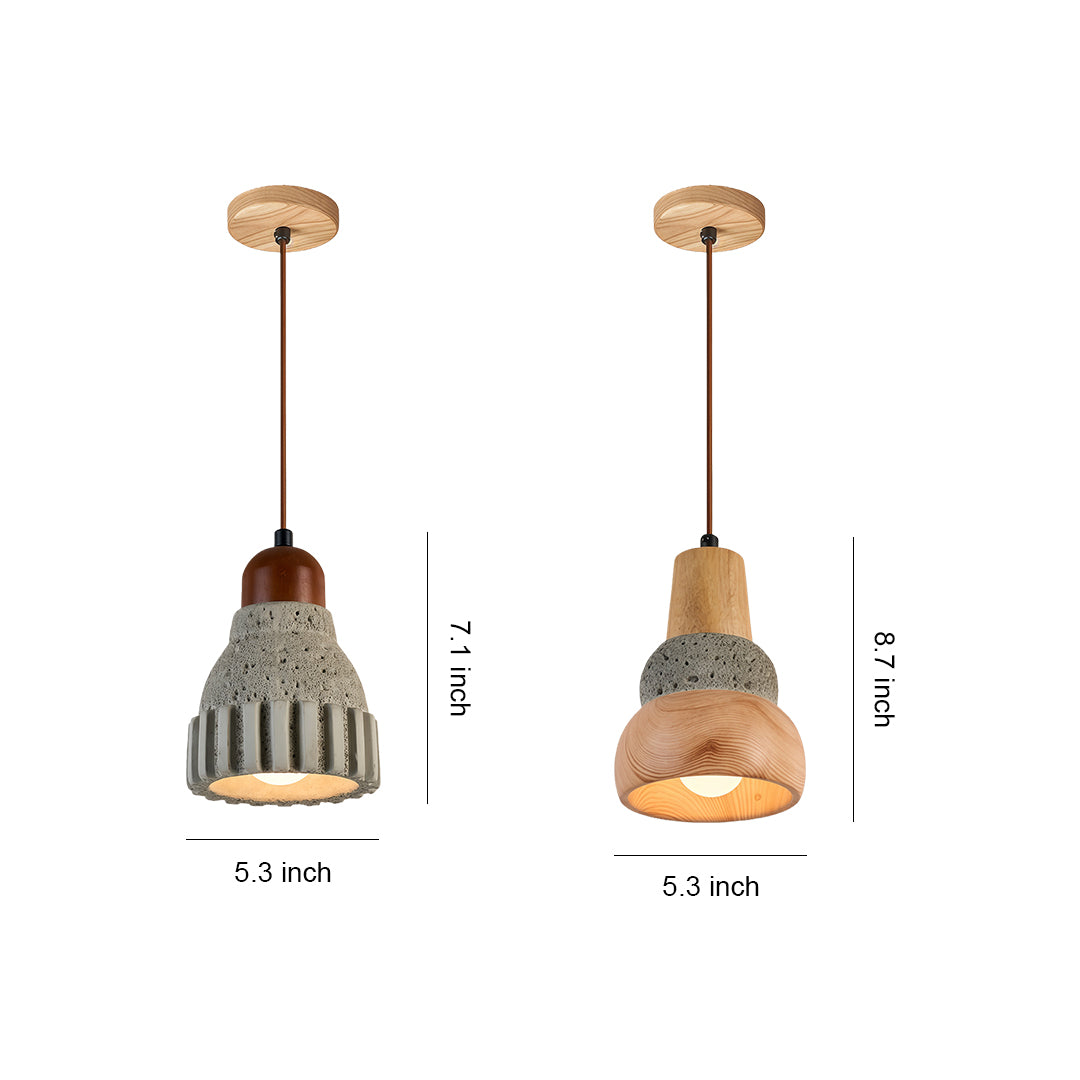 Wood pendant lighting with a woven texture and wooden base, offering a warm and rustic look for contemporary interiors.