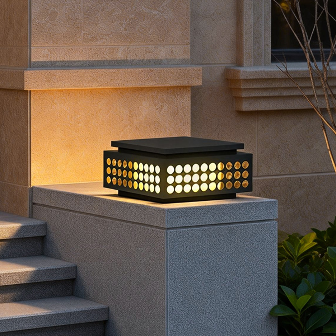 Zen garden light illuminating a modern outdoor staircase with a warm, inviting glow.