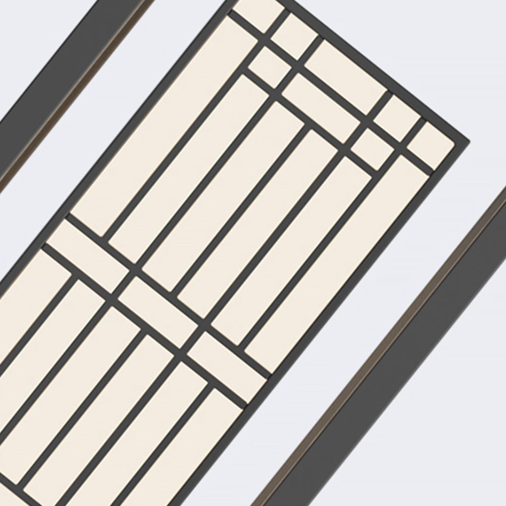 Traditional Asian Outdoor Light with Rectangular Frame and Patterned Lampshade