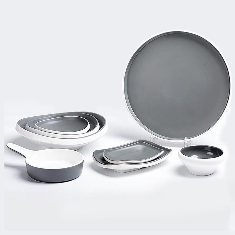 8 - piece Rustic Gray White Melamine Dinnerware sets