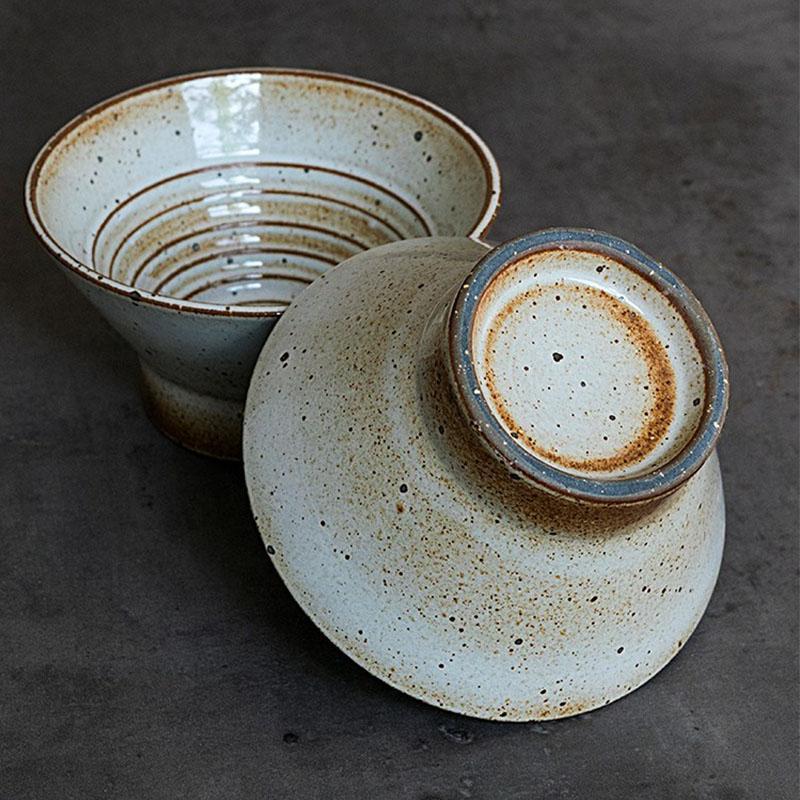 Rustic White Stoneware Dining Bowls - dazuma