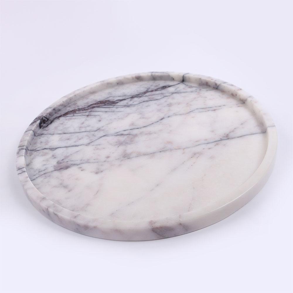 Round Marble Veggie Pizza Serving Tray Fruit Platter White