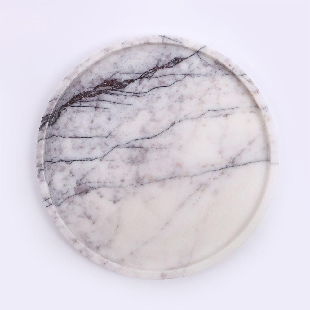 Round Marble Veggie Pizza Serving Tray Fruit Platter White