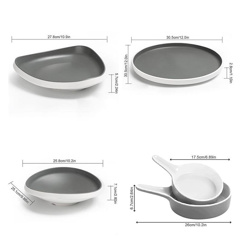 8 - piece Rustic Gray White Melamine Dinnerware sets