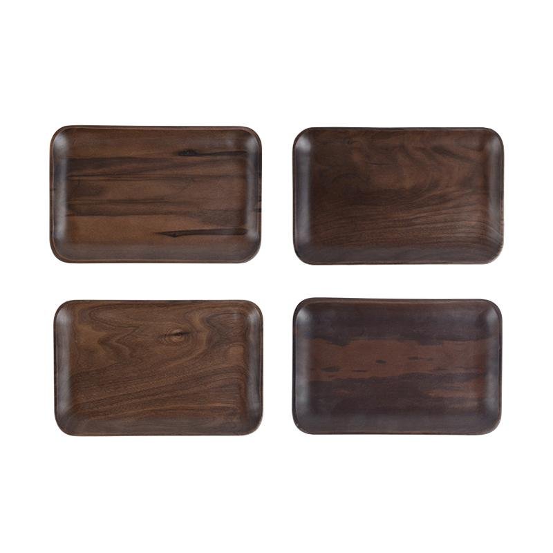 4-Piece Black Walnut Wooden Dinner Plate Sets - dazuma
