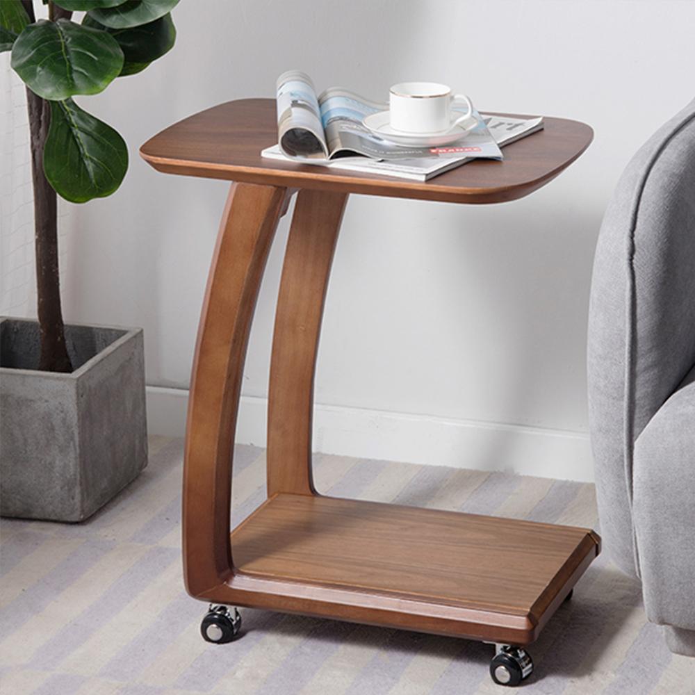 C Shaped Wooden Rustic TV Tray Table Side Table