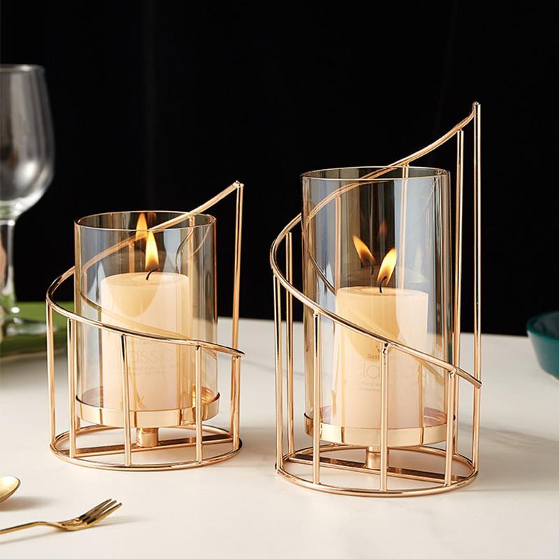 Gold Candle Stick Holder Romantic Geometric Crystal Candle Cup