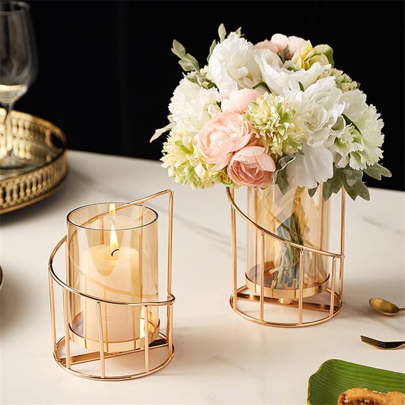 Gold Candle Stick Holder Romantic Geometric Crystal Candle Cup